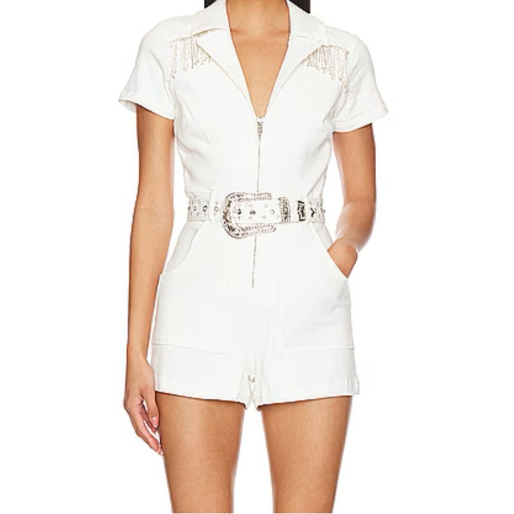 Show Me Your Mumu Outlaw Romper in White Rhinestone